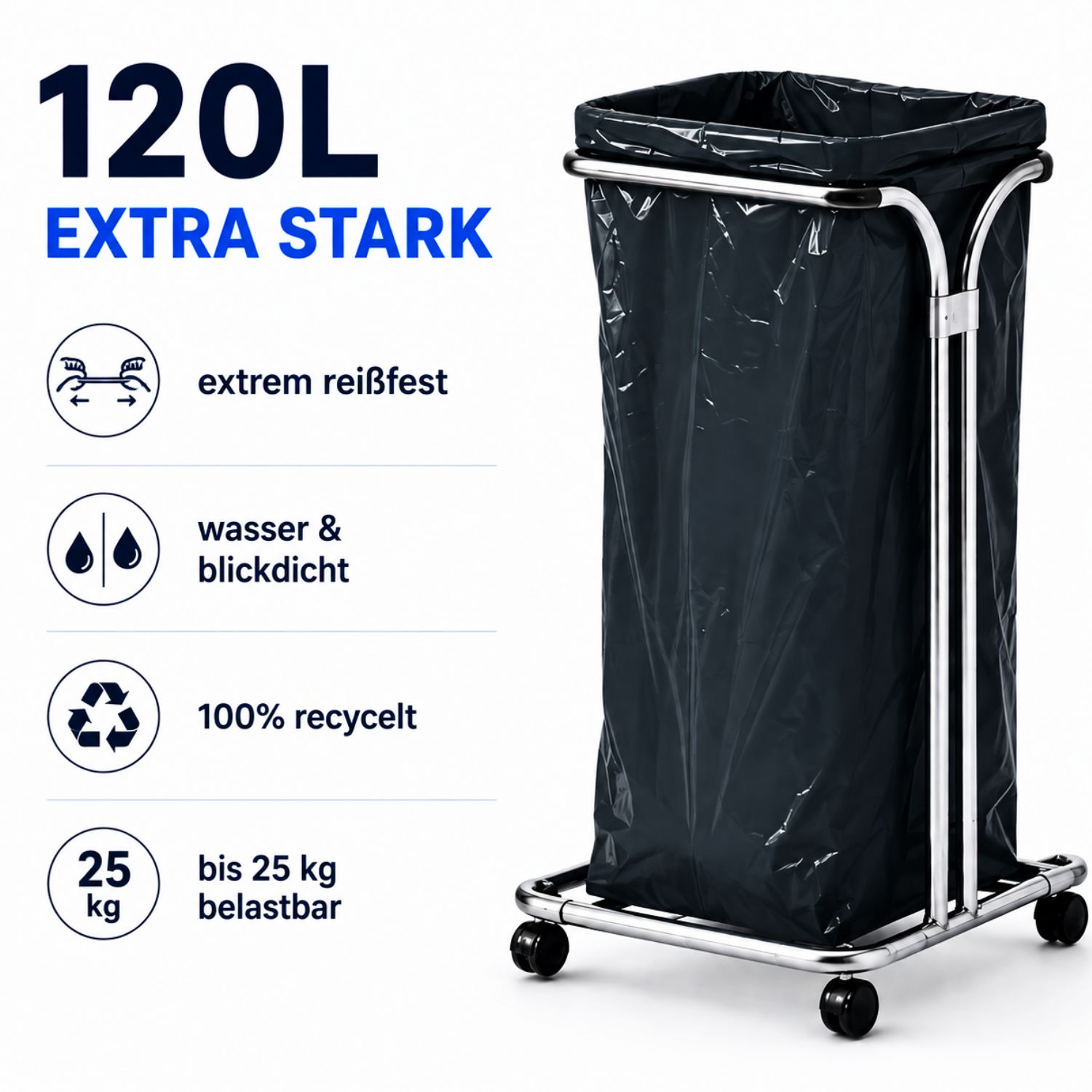 Müllsäcke 120L - EXTRA STARK - 70μ- schwarz, á20 Rolle – Bild 2