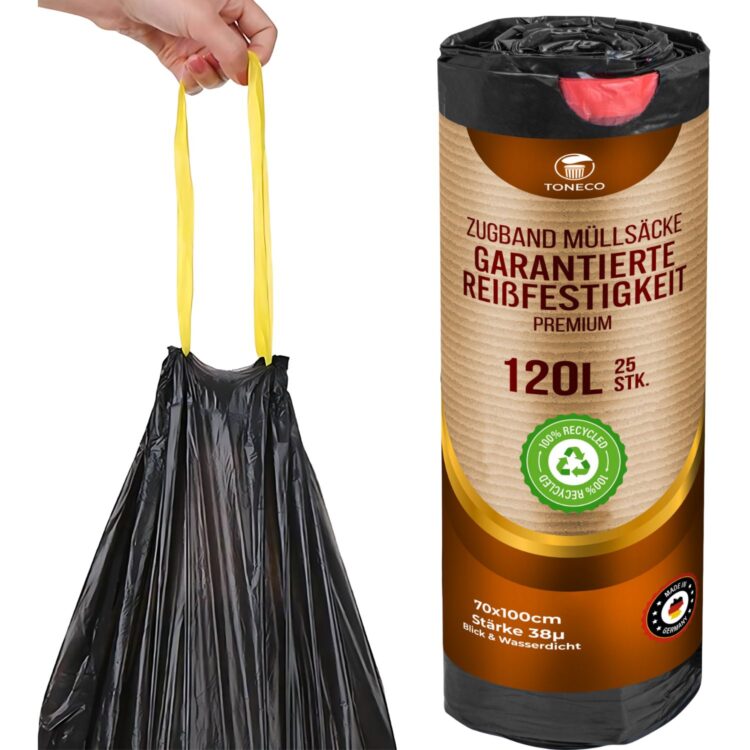 Müllsäcke 120L MIT ZUGBAND, schwarz, á25 Rolle