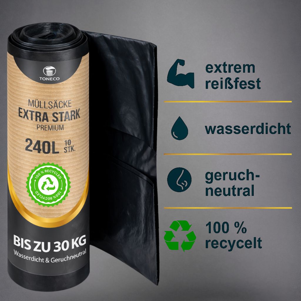 Müllsäcke 240L - EXTRA STARK - 100 x 125 cm, schwarz, á10 Rolle