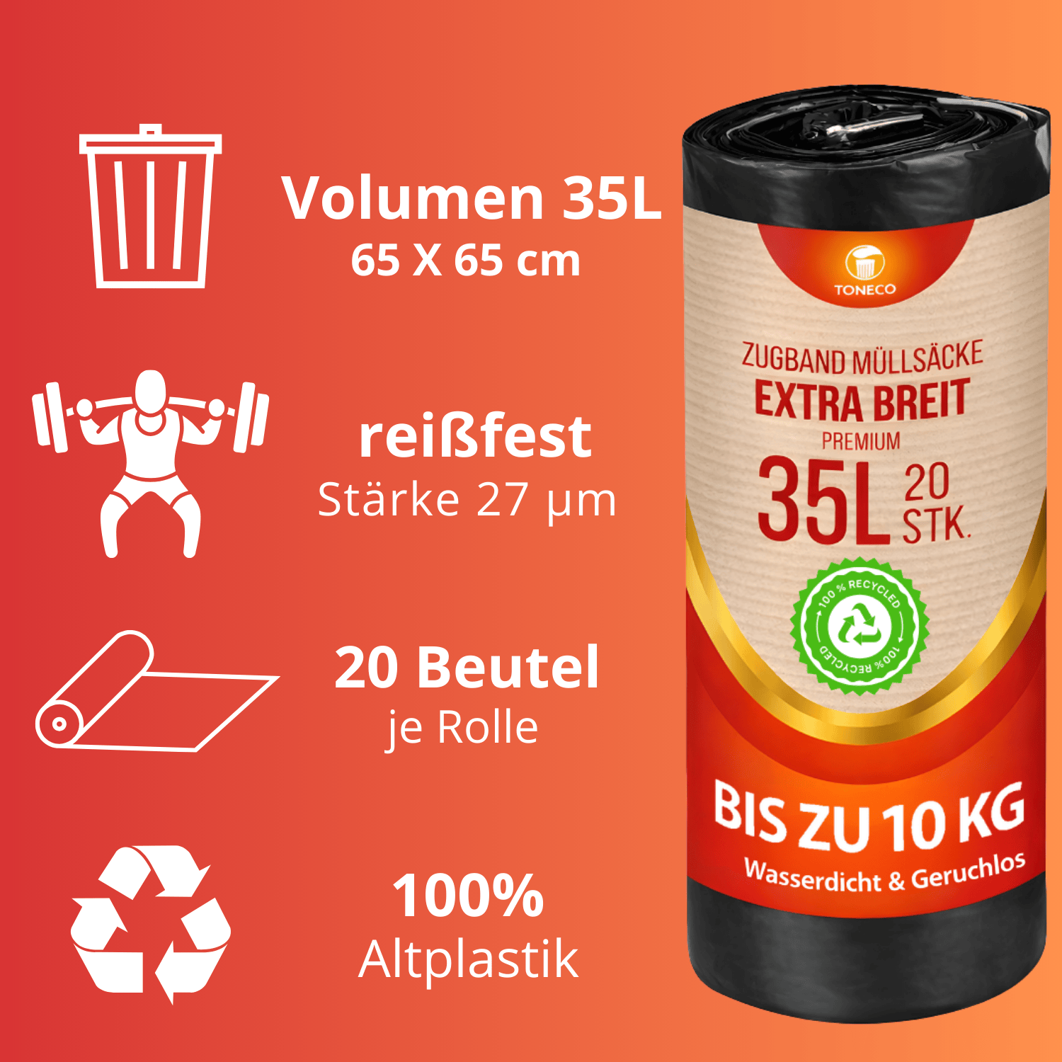 Müllbeutel 35L - MIT ZUGBAND - EXTRA BREIT, schwarz, á20 Rolle