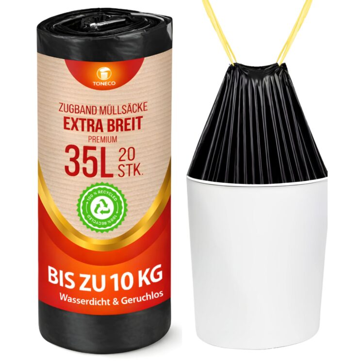 Müllbeutel 35L - MIT ZUGBAND - EXTRA BREIT, schwarz, á20 Rolle