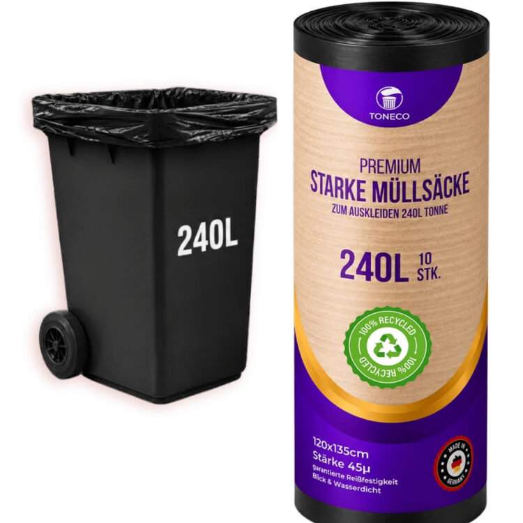 240L - für die 240L Tonne - 120 x 135 cm, schwarz, á10 Rolle