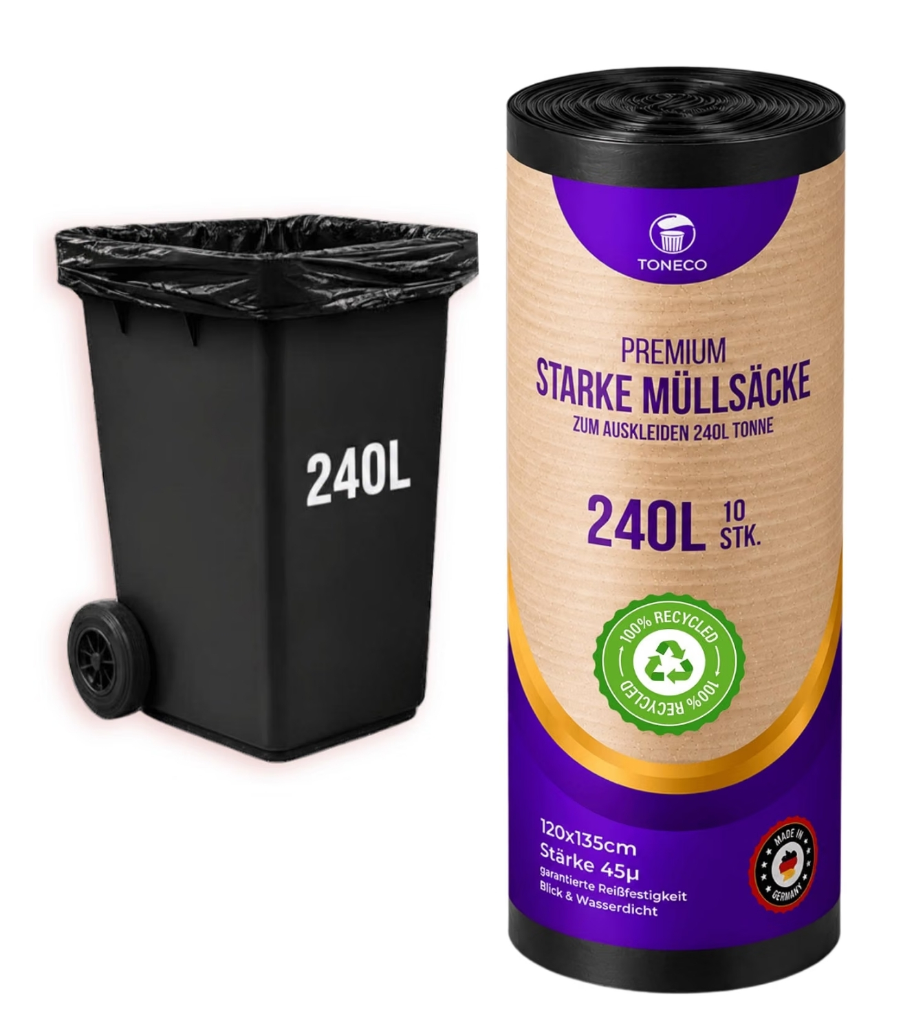 240L - für die 240L Tonne - 120 x 135 cm, schwarz, á10 Rolle