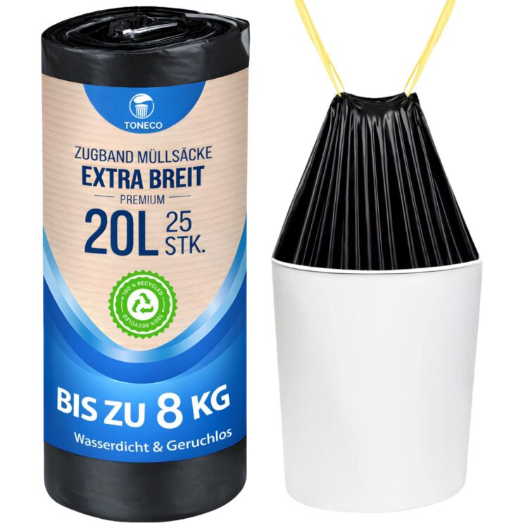 Müllbeutel 20L - MIT ZUGBAND - schwarz, á25 Rolle