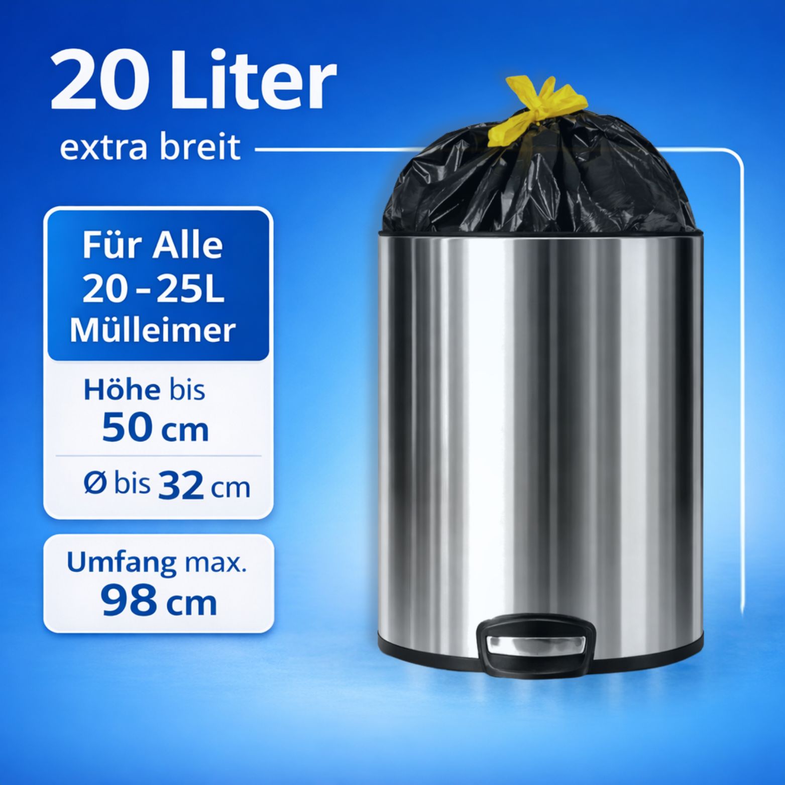 Müllbeutel 20L - MIT ZUGBAND - schwarz, á25 Rolle