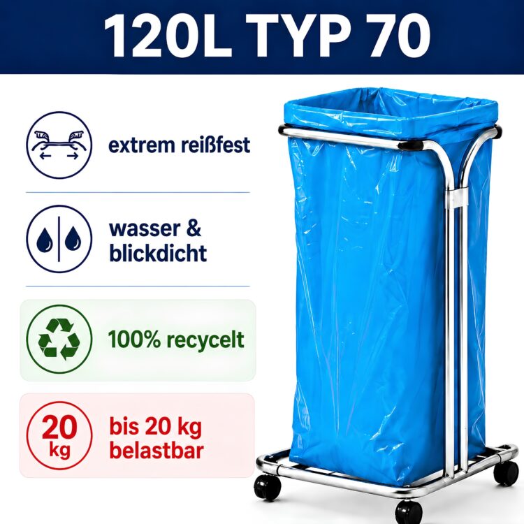 Müllsäcke 120L - MITTELSTARK, Typ 70, BLAU, á25 Rolle